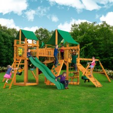 Gorilla Playsets Pioneer Peak Swing Set with Natural Cedar Posts and Deluxe Green Vinyl Canopy   554089694